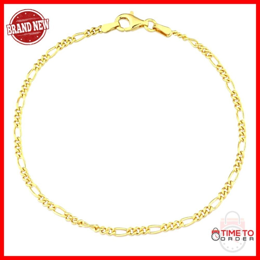 Italian Sterling Silver Figaro Chain Bracelet 925 Lobster Claw Clasp